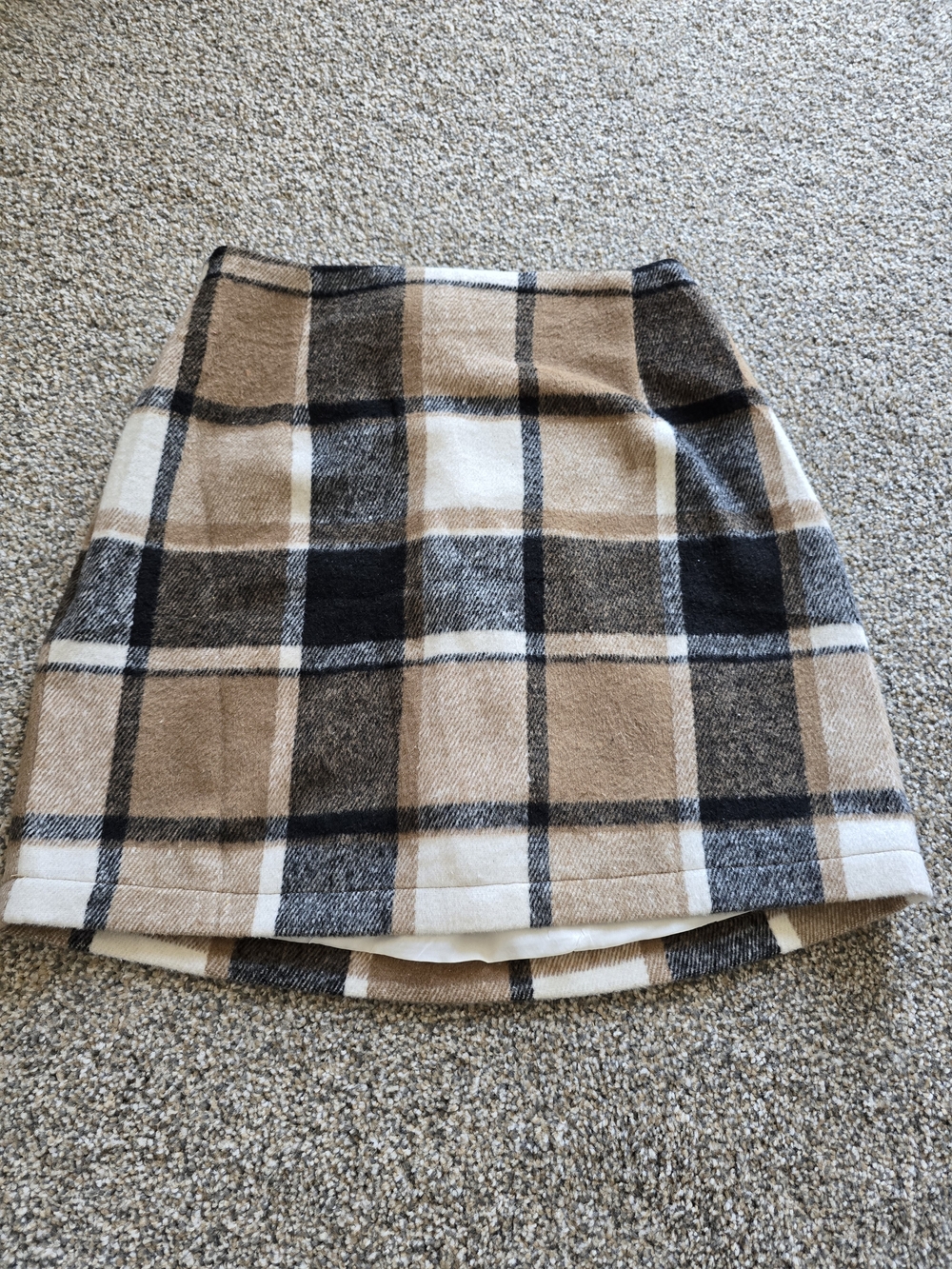 Neutral Plaid Mini Skirt - Beige and Black